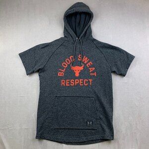 Under Armour Project Rock Men Large Black Hoodie ShortSleeve Blood Sweat Respect